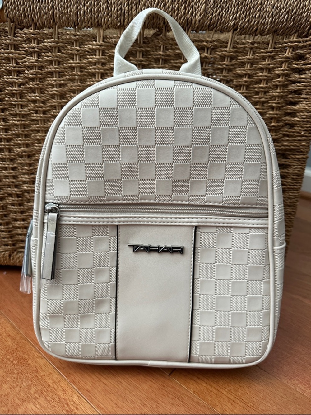 Tahari Cream Checker-Pattern Mini Backpack
